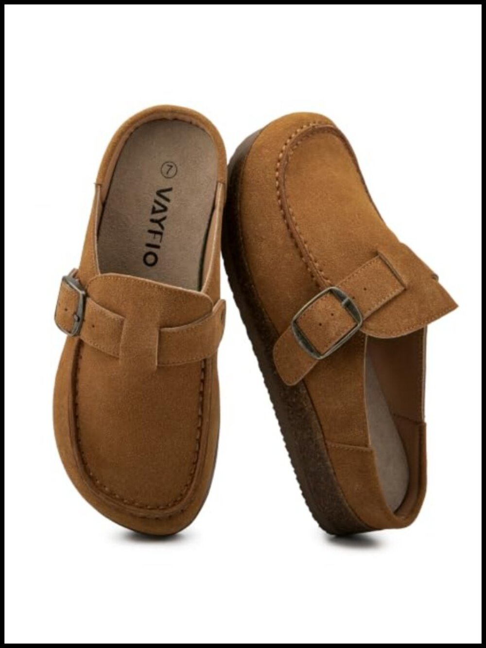 Eco Leather Buckle Clogs Non Slip Platform Mules Slip-On Slides Memory Foam